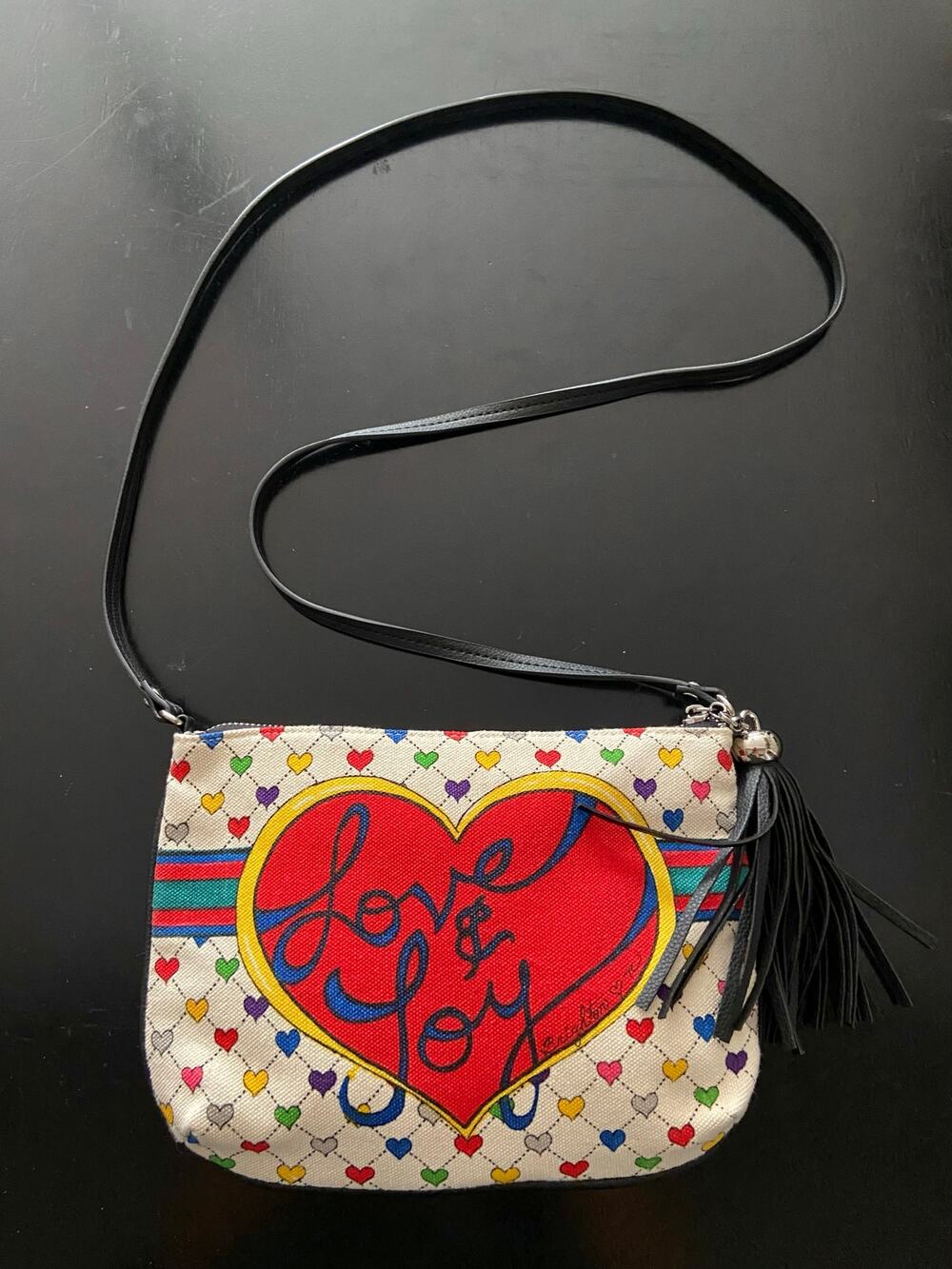 BRIGHTON 'Love & Joy' Canvas Crossbody Bag w/Leather Trim